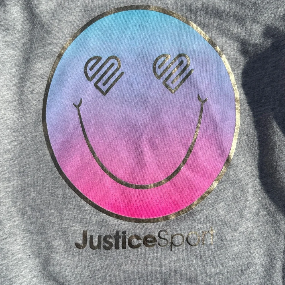 Justice Sport 10 gray smiley face Crop sweatshirt Hoodie